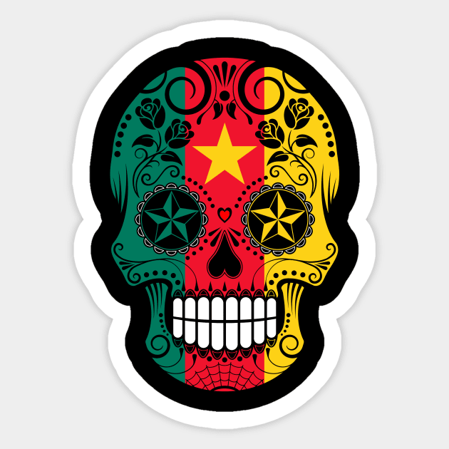 Cameroon Flag Sugar Skull with Roses Sticker by jeffbartels